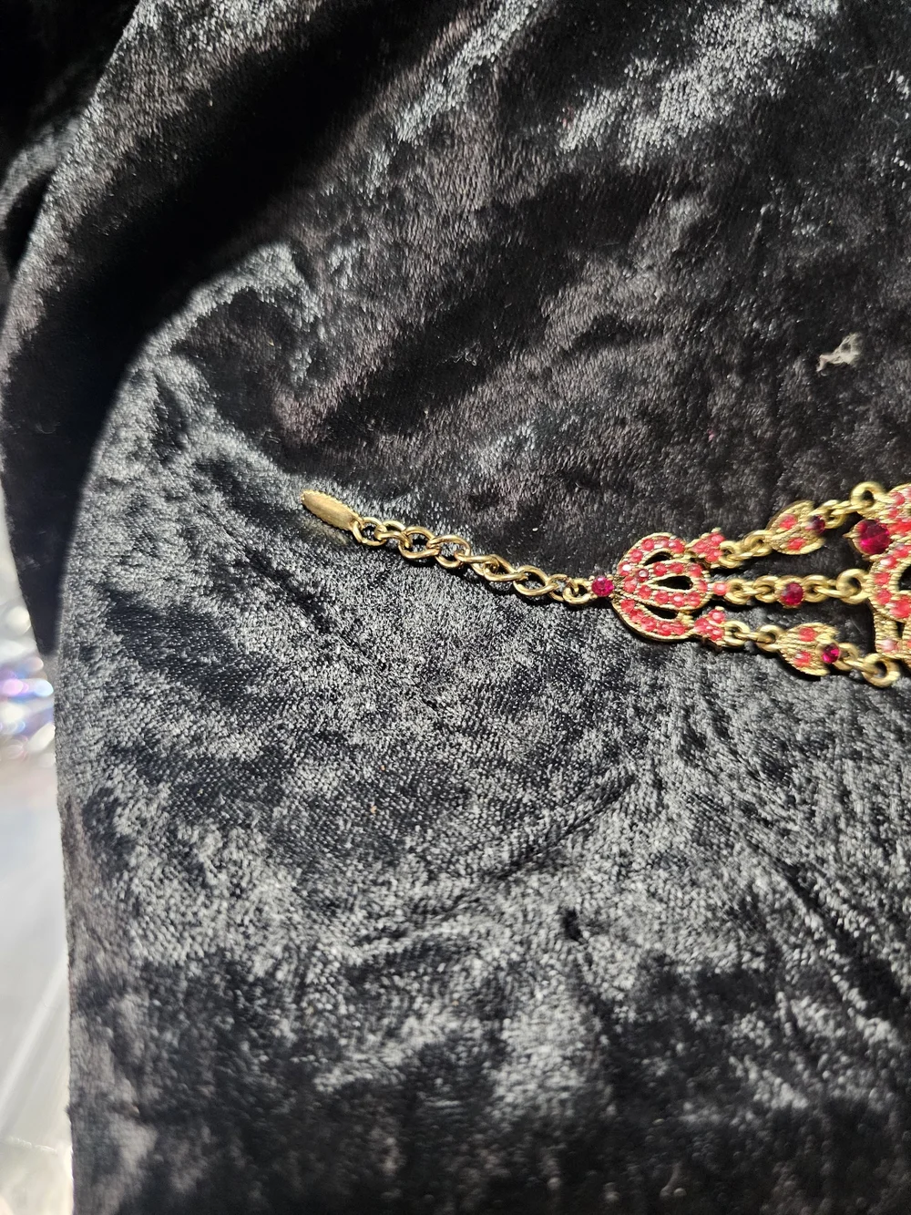 Gold-Tone Red Crystal Filigree Statement Bracelet